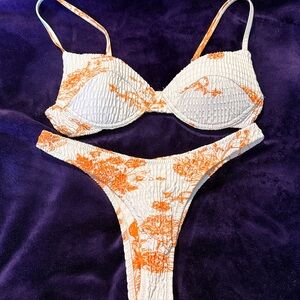 Floral Orange and White Bikini Set